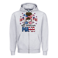Heather Grey All American Mama Messy Buny Zipper Hoodie - CowhideDigitalArt