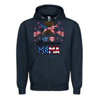 Navy All American Mama Messy Buny Zipper Hoodie - CowhideDigitalArt