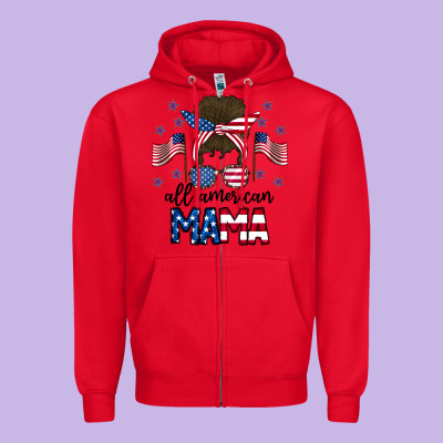 All American Mama Messy Buny Zipper Hoodie Designed By Cowhidedigitalart