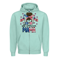 Seafoam All American Mama Messy Buny Zipper Hoodie - CowhideDigitalArt