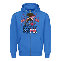 True Royal All American Mama Messy Buny Zipper Hoodie - CowhideDigitalArt