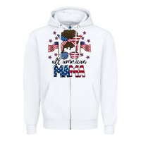 White All American Mama Messy Buny Zipper Hoodie - CowhideDigitalArt
