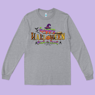 Happy Halloween Trick Or Treat Long Sleeve Tee Designed By Cowgirlartshop