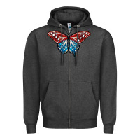 Charcoal Heather Patriotic American Flag Butterfly 4th of July Zipper Hoodie - LillyAllenDesigns