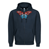 Navy Patriotic American Flag Butterfly 4th of July Zipper Hoodie - LillyAllenDesigns