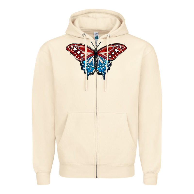 Patriotic American Flag Butterfly 4th Of July Zipper Hoodie by LillyAllenDesigns | Teevron