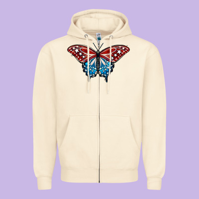 Patriotic American Flag Butterfly 4th Of July Zipper Hoodie Designed By Lillyallendesigns