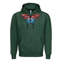 Sports Green Patriotic American Flag Butterfly 4th of July Zipper Hoodie - LillyAllenDesigns