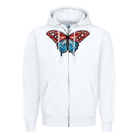 White Patriotic American Flag Butterfly 4th of July Zipper Hoodie - LillyAllenDesigns