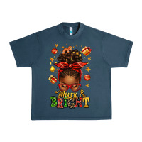 Midnight Navy merry and bright christmas afro messy bun Urban Heavy Tee - texasbilliewilder