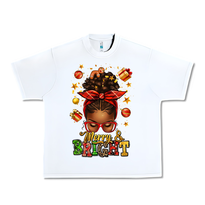 Merry And Bright Christmas Afro Messy Bun Urban Heavy Tee by texasbilliewilder | Teevron