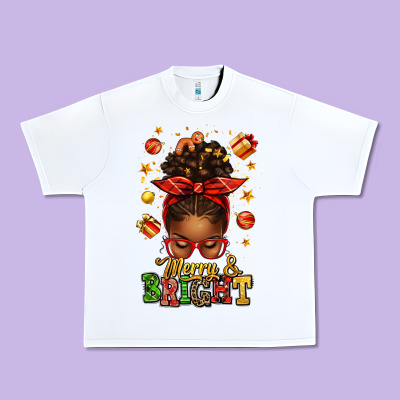 Merry And Bright Christmas Afro Messy Bun Urban Heavy Tee Designed By Texasbilliewilder
