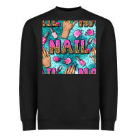Black nail art hands and polish with turquoise leopard and glitter seamless  Heavyweight Sweatshirt - BundleAndBundleShop