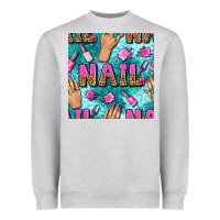Heather Grey nail art hands and polish with turquoise leopard and glitter seamless  Heavyweight Sweatshirt - BundleAndBundleShop