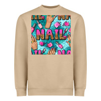 Mushroom nail art hands and polish with turquoise leopard and glitter seamless  Heavyweight Sweatshirt - BundleAndBundleShop