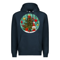 Navy christmas tree and gnome Premium Hoodie - BundleAndBundleShop
