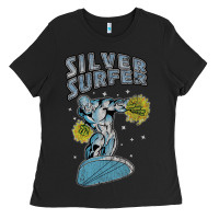 Black vintage silver surfer Ladies Tee - lanVoArt