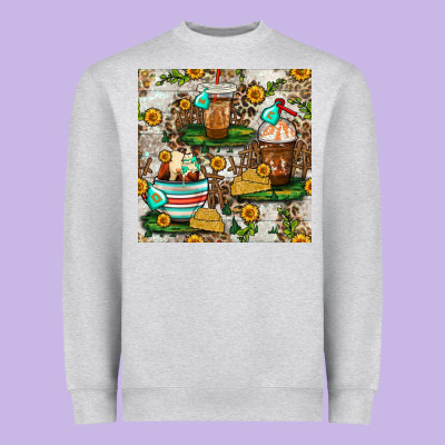 Cow Coffee Cups And Farm With Leopard Seamless Pattern Bbs Heavyweight Sweatshirt Designed By Bundleandbundleshop