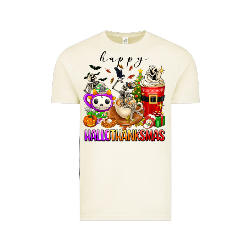 Happy Hallothanksmas Skeleton Coffee Cups Vintage Tee by texasbilliewilder | Teevron