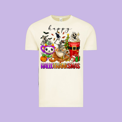 Happy Hallothanksmas Skeleton Coffee Cups Vintage Tee Designed By Texasbilliewilder