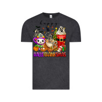 Vintage Black happy hallothanksmas skeleton coffee cups Vintage Tee - texasbilliewilder