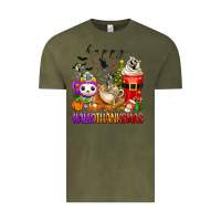 Vintage Olive happy hallothanksmas skeleton coffee cups Vintage Tee - texasbilliewilder