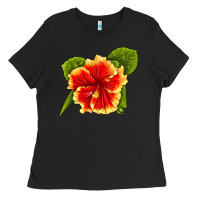 Black Hawaiian Hibiscus Flower Ladies Tee - LillyAllenDesigns