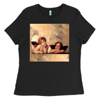 Black Hot Trend Angels Raphael Cupid Cherubs Art Valentine Angel Ladies Tee - lanVoArt