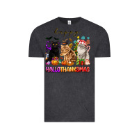 Vintage Black happy hallothanksmas cats Vintage Tee - texasbilliewilder
