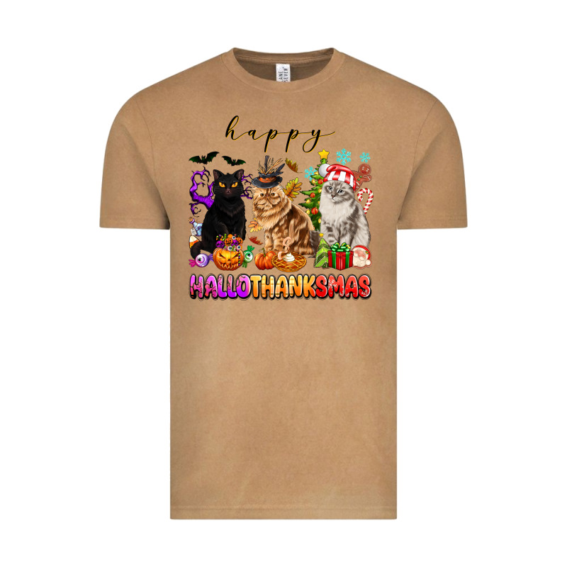 Happy Hallothanksmas Cats Vintage Tee by texasbilliewilder | Teevron