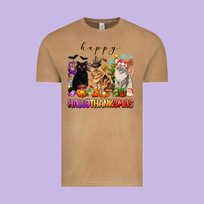 Happy Hallothanksmas Cats Vintage Tee Designed By Texasbilliewilder