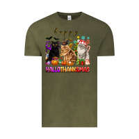 Vintage Olive happy hallothanksmas cats Vintage Tee - texasbilliewilder