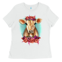 White Floral Cow Ladies Tee - RanaPortraitStore