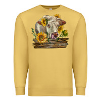 Antique Gold charolais cow with sunflowers Premium Sweatshirt - LillyAllenDesigns