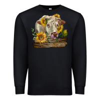 Black charolais cow with sunflowers Premium Sweatshirt - LillyAllenDesigns