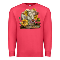 Cardinal charolais cow with sunflowers Premium Sweatshirt - LillyAllenDesigns