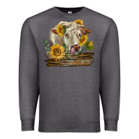 Charcoal Heather charolais cow with sunflowers Premium Sweatshirt - LillyAllenDesigns