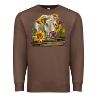 Chestnut charolais cow with sunflowers Premium Sweatshirt - LillyAllenDesigns