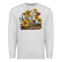 Dove Grey charolais cow with sunflowers Premium Sweatshirt - LillyAllenDesigns