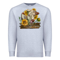 Heather Grey charolais cow with sunflowers Premium Sweatshirt - LillyAllenDesigns