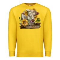Lemon charolais cow with sunflowers Premium Sweatshirt - LillyAllenDesigns