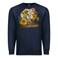 Navy charolais cow with sunflowers Premium Sweatshirt - LillyAllenDesigns