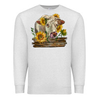 Oatmeal Heather charolais cow with sunflowers Premium Sweatshirt - LillyAllenDesigns