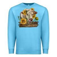 Ocean Blue charolais cow with sunflowers Premium Sweatshirt - LillyAllenDesigns
