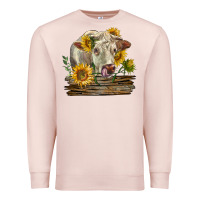 Pale Pink charolais cow with sunflowers Premium Sweatshirt - LillyAllenDesigns