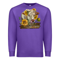 Purple charolais cow with sunflowers Premium Sweatshirt - LillyAllenDesigns