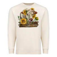 Sandshell charolais cow with sunflowers Premium Sweatshirt - LillyAllenDesigns