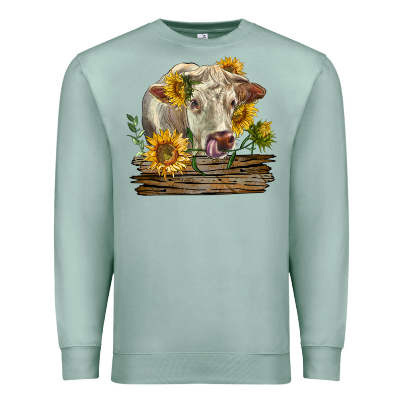 Charolais Cow With Sunflowers Premium Sweatshirt by LillyAllenDesigns | Teevron