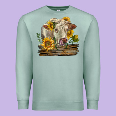 Charolais Cow With Sunflowers Premium Sweatshirt Designed By Lillyallendesigns