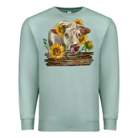 Seafoam charolais cow with sunflowers Premium Sweatshirt - LillyAllenDesigns